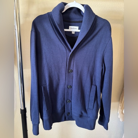 Goodfellow & Co Navy Shawl Collar Cardigan Size M
60% Cotton
40% Polyester - Picture 3 of 5